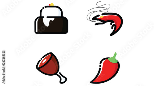 Abstract food and beverage duetone icon set vector