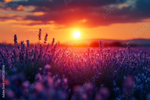 Lavender field at sunset, A fragrant symphony of colors and serenity