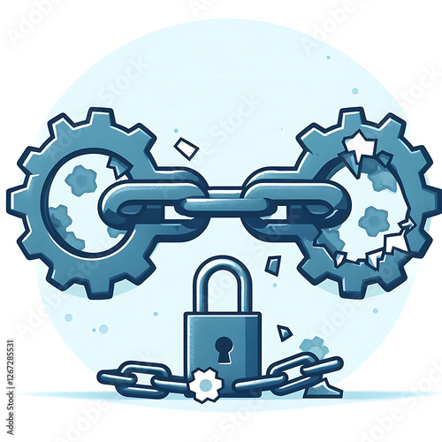 Wallpaper Mural a broken chain with the text broken business process, created with generative ai Torontodigital.ca