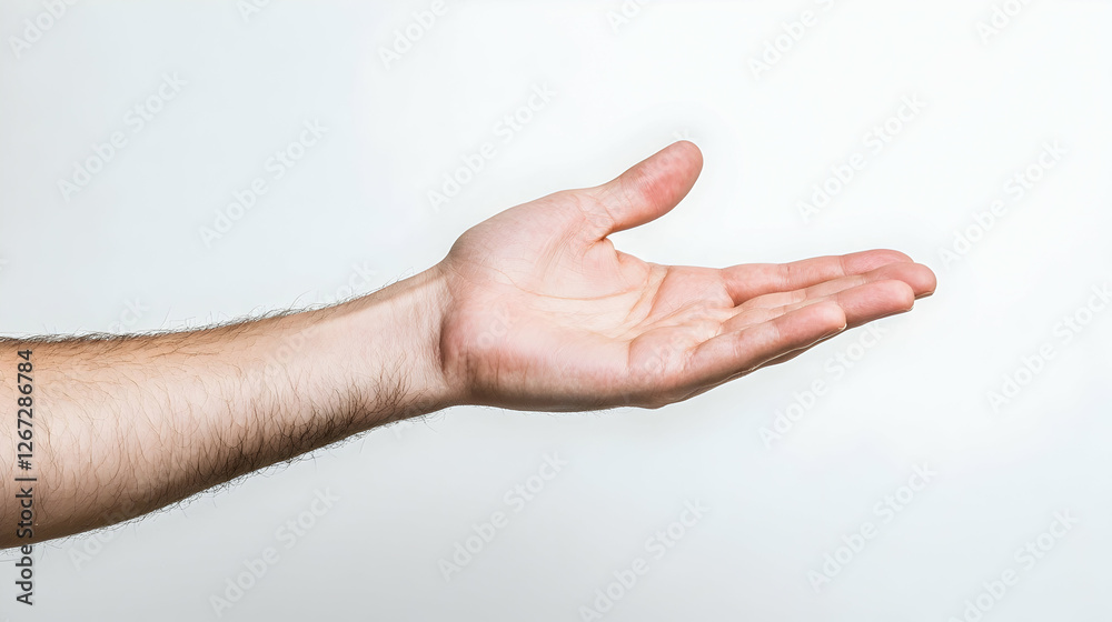 Open hand, offering, gesture, white background, product placement Open hand, offering, gesture, white background, product placement