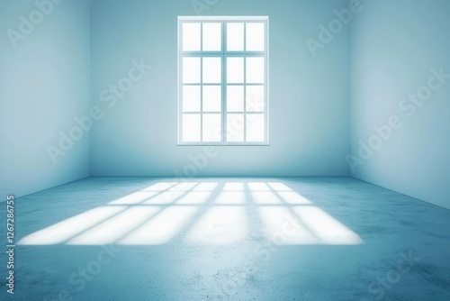 Sunlit Empty Room Interior with Large Window and Concrete Floor Minimalist Design