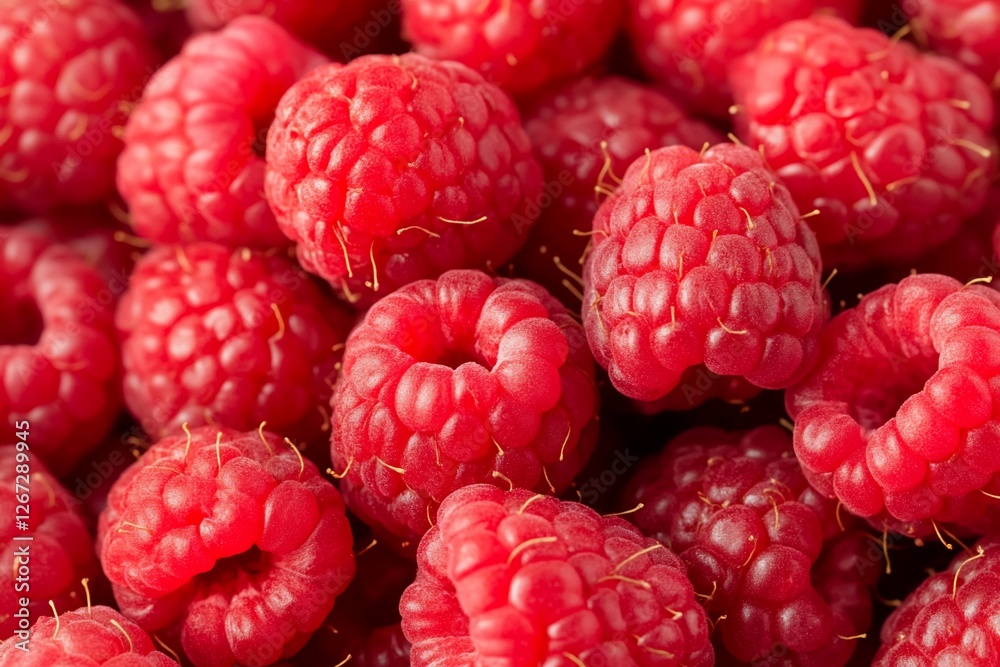 Close-up of fresh, vibrant raspberries piled together, showcasing their texture (1) Close-up of fresh, vibrant raspberries piled together, showcasing their texture (1)