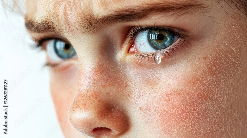Obraz premium Close-Up of Child's Eye with Tear and Emotional Expression