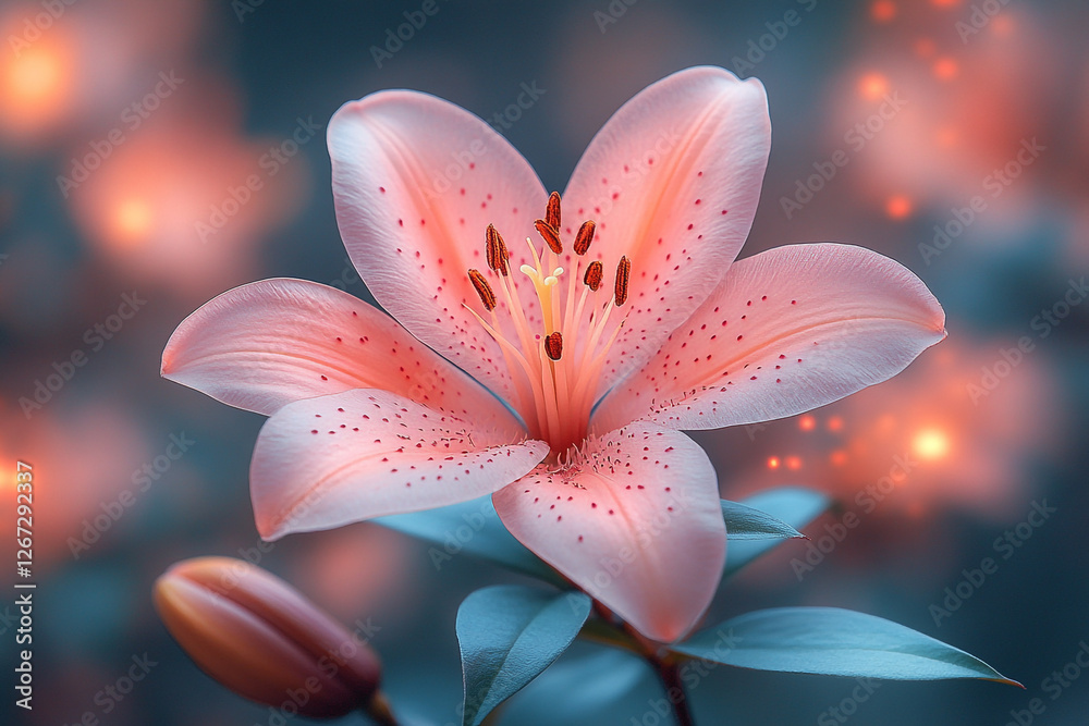Fototapeta premium Radiant Lily's Delicate Dance of Light and Shadow in Floral Serenity