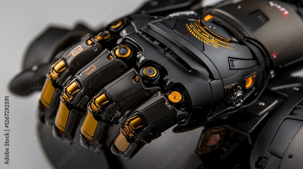 Close Up Of Robotic Hand In Black And Gold Showing Mechanical Precision Close Up Of Robotic Hand In Black And Gold Showing Mechanical Precision