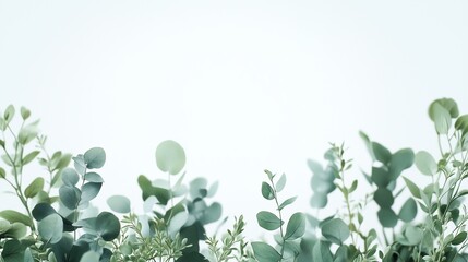 Watercolor green leaves herbal eucalyptus border