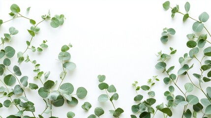 Watercolor green leaves herbal eucalyptus border