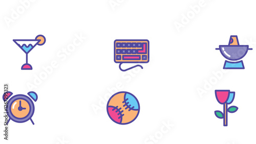 Abstract food, sports, and gaming vector illustration icons