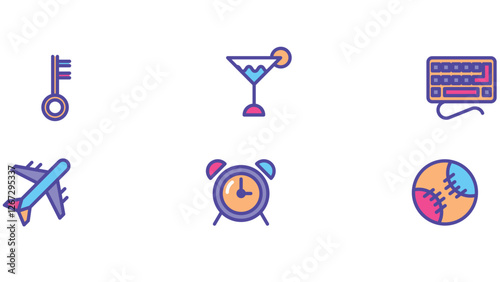 Abstract food, sports, and gaming vector illustration icons