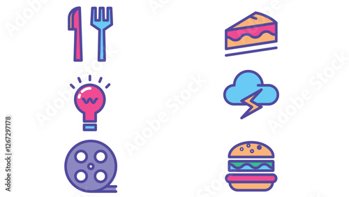 Abstract food, sports, and gaming vector illustration icons