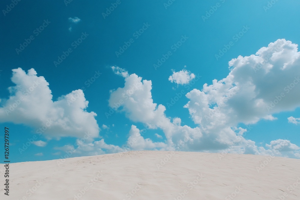 Serene desert landscape with white sand dunes under a bright blue sky Serene desert landscape with white sand dunes under a bright blue sky