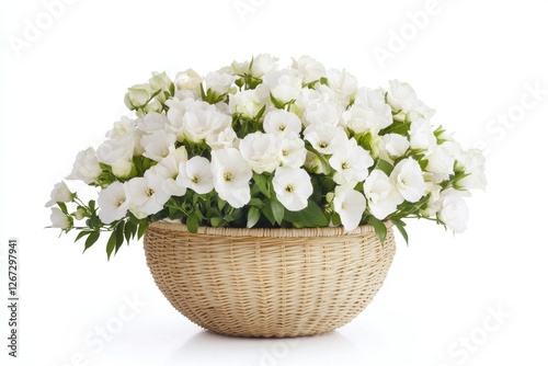 Vibrant Floral Arrangement: A Stunning Basket of Bright Blooms Isolated Against Pure White Background