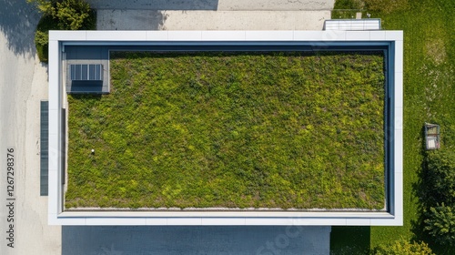 Green Roof Overhead View of Modern Building with Vegetation