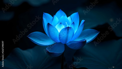 Mystical blue lotus blossom radiating tranquility in the dark night