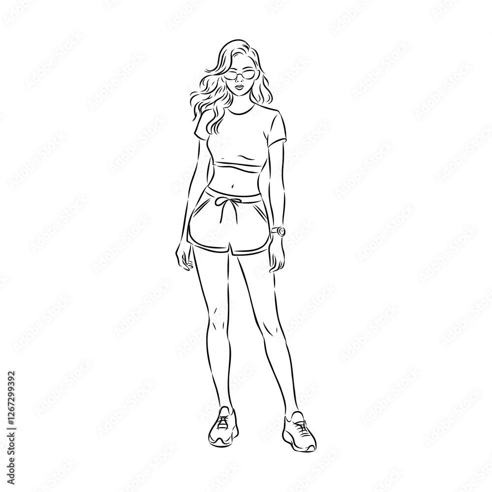 Vector fashion illustration of a beautiful girl in sports wear Vector fashion illustration of a beautiful girl in sports wear