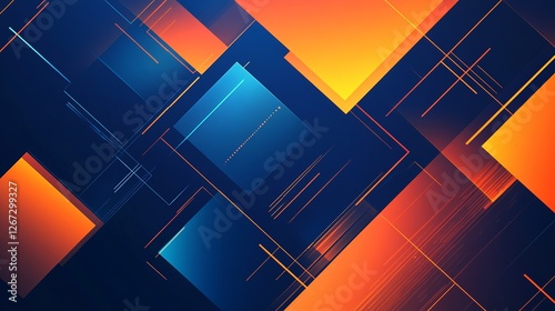 Abstract blue and orange technology background with geometric squares - vibrant digital design for tech-themed graphics, modern data visualization, and futuristic web elements