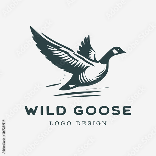 Vintage Elegance: Wild Goose Taking Off in Flight Hand-Drawn Logo