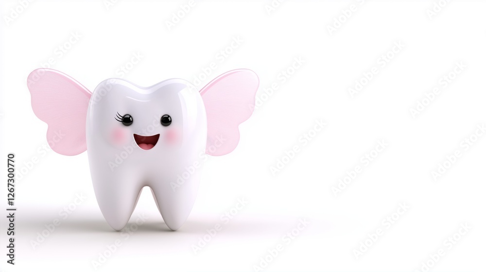 Tooth fairy character with cute design and cheerful expression copy space banner Tooth fairy character with cute design and cheerful expression copy space banner