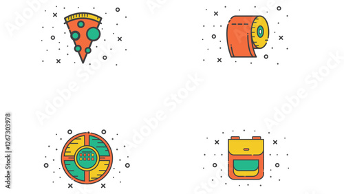 Abstract orange colored set icons vector illustration