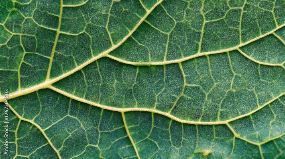 Fototapeta premium Close-up leaf veins, green texture, nature backdrop, botanical design