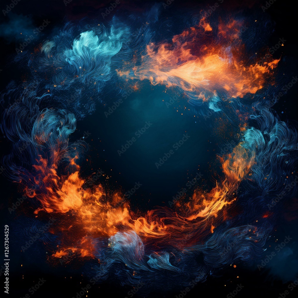 Fototapeta premium creative border frame of fire explosion , smoke and fire clouds background with copy space