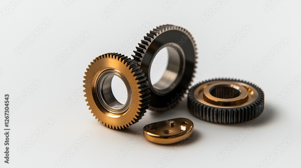 Close Up View Of Three Interlocking Metallic Gears With Gold And Silver Details Close Up View Of Three Interlocking Metallic Gears With Gold And Silver Details