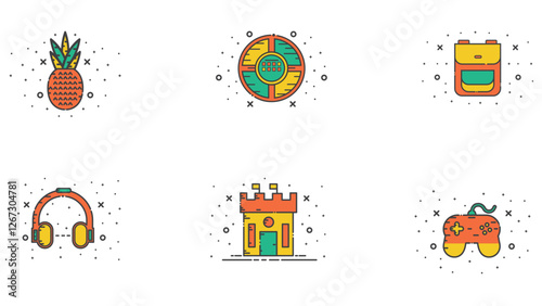 Abstract orange colored set icons vector illustration