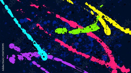 Dark abstract background splashed with neon colors all over.