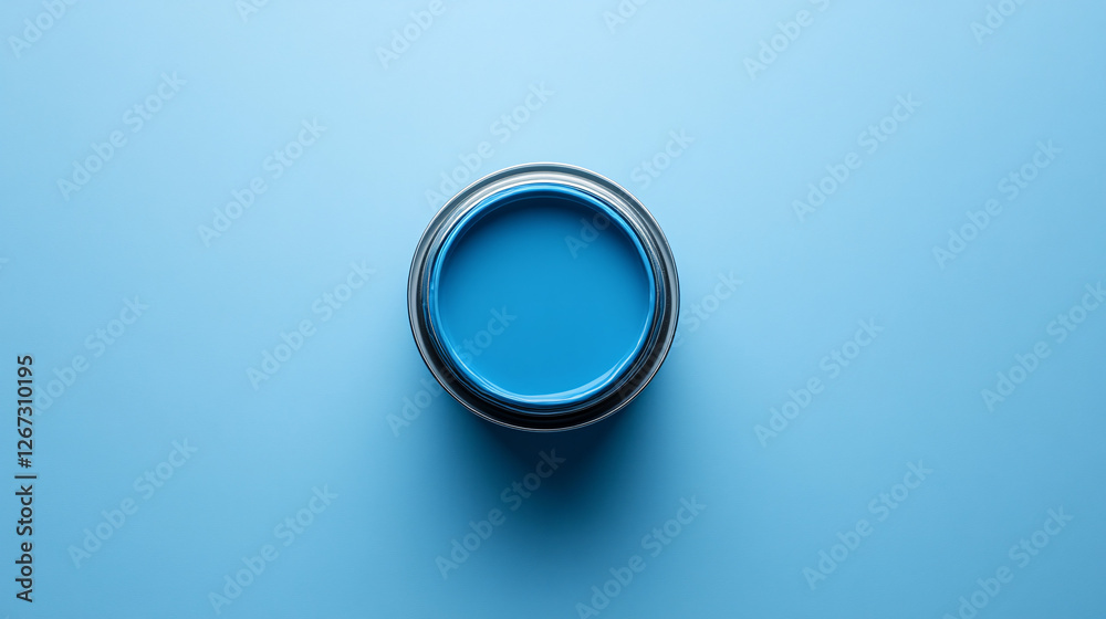 A Top view photograph of a Blue paint can. A Top view photograph of a Blue paint can.