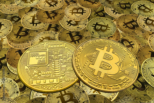 golden bitcoins as symbol of wealth