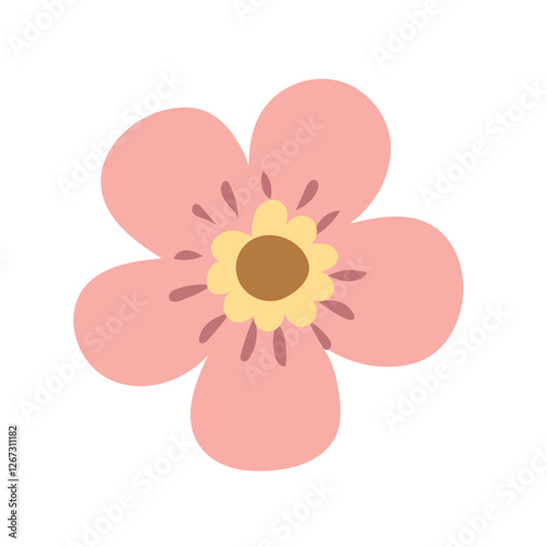 Vector illustration of a five-petal flower isolated on a white background. Suitable for botanical designs and decorative elements.