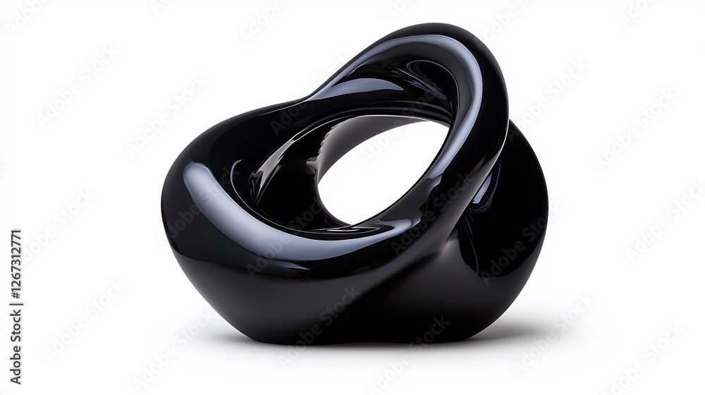 Delicate Abstract Black Stone Sculpture with Smooth Glossy Surface in Studio Delicate Abstract Black Stone Sculpture with Smooth Glossy Surface in Studio
