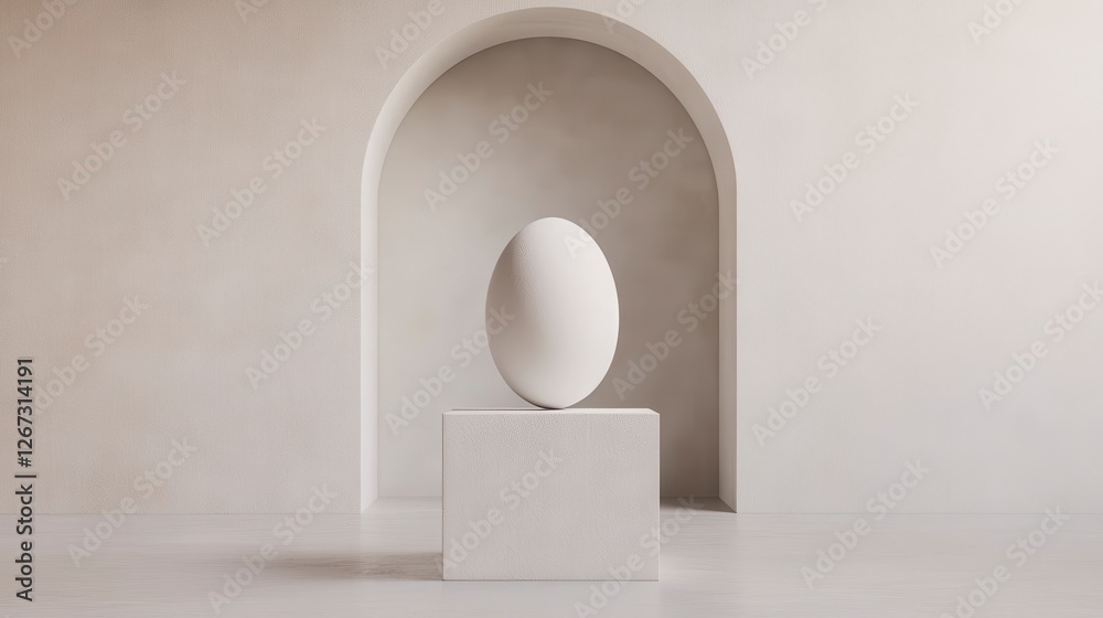Minimalist Abstract Sculpture of a Floating Egg in a Serene Space Minimalist Abstract Sculpture of a Floating Egg in a Serene Space