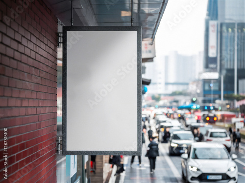 한국 길거리 시장 벽면 돌출 간판 디자인 목업 photo