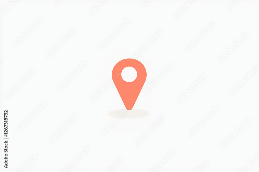 Fototapeta premium Location Pin Icon: A minimalist and modern illustration of a location pin icon in a vibrant coral red color, with a subtle shadow adding depth to the design.