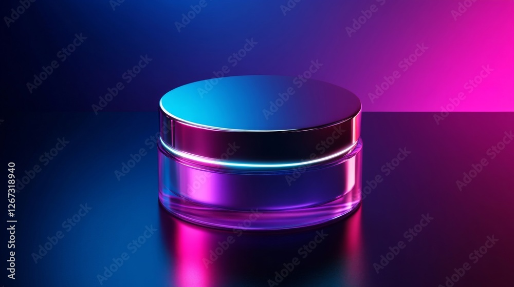 Modern Cosmetic Jar Under Neon Lighting Modern Cosmetic Jar Under Neon Lighting