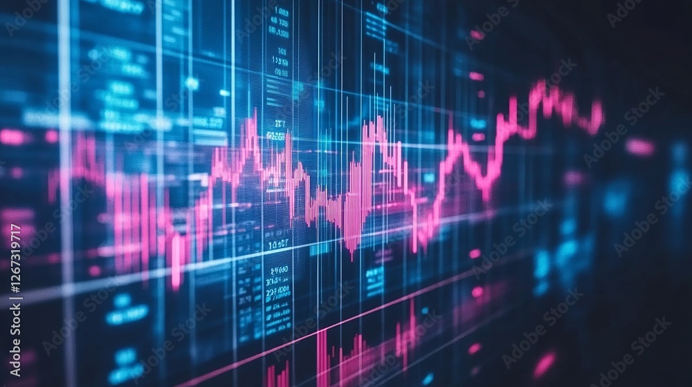 Abstract futuristic background of glowing blue and pink financial charts and digital data. Abstract futuristic background of glowing blue and pink financial charts and digital data.