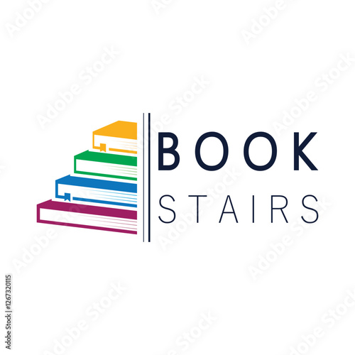 book stairs logo, or library for bookstores, book companies, publishers, encyclopedias, libraries, education, digital books, vectors