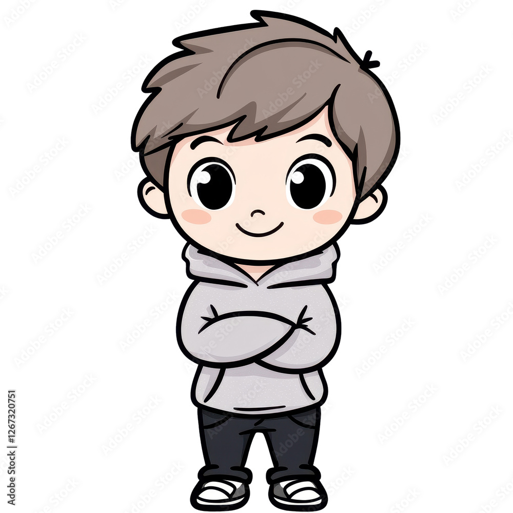 Cute Cartoon Boy in Hoodie with Confident Expression and Casual Attire Cute Cartoon Boy in Hoodie with Confident Expression and Casual Attire