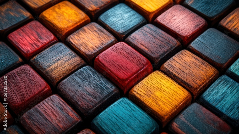 Colorful wooden blocks texture background, design element