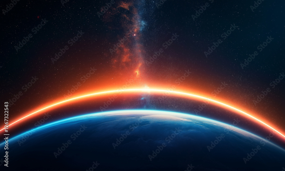 Fototapeta premium Stunning View of Earth from Space with Glowing Horizon and Cosmic Background. Generative Ai
