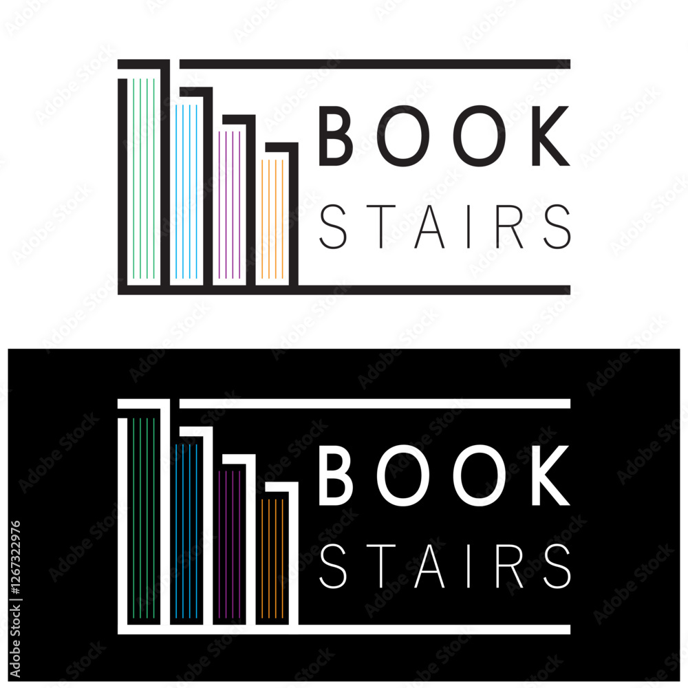 Obraz premium book stairs logo, or library for bookstores, book companies, publishers, encyclopedias, libraries, education, digital books, vectors