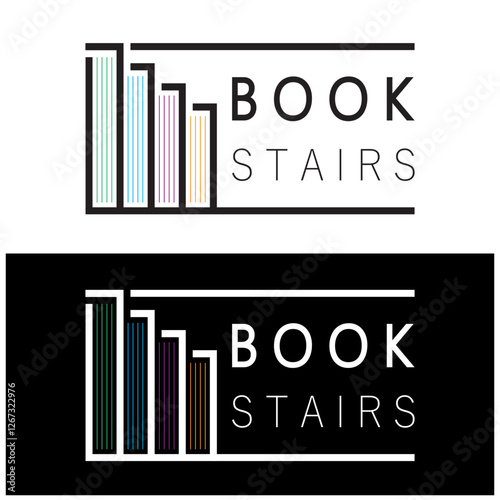 book stairs logo, or library for bookstores, book companies, publishers, encyclopedias, libraries, education, digital books, vectors