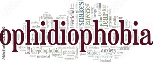 Ophidiophobia: Fear of Snakes word cloud conceptual design isolated on white background.