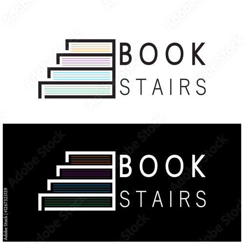 book stairs logo, or library for bookstores, book companies, publishers, encyclopedias, libraries, education, digital books, vectors