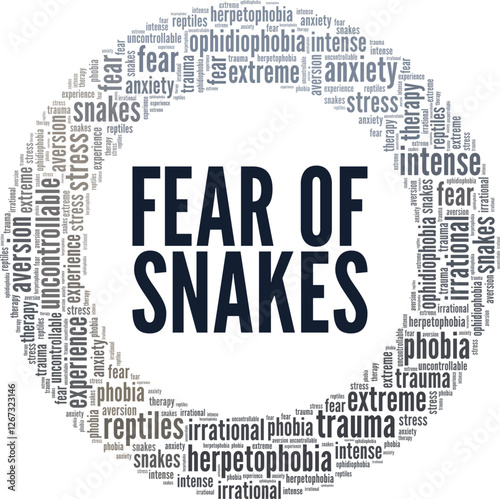 Ophidiophobia: Fear of Snakes word cloud conceptual design isolated on white background.
