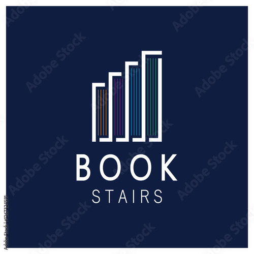 book stairs logo, or library for bookstores, book companies, publishers, encyclopedias, libraries, education, digital books, vectors