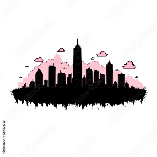 Wallpaper Mural Abstract illustration of a city skyline with clouds and pink hue Torontodigital.ca