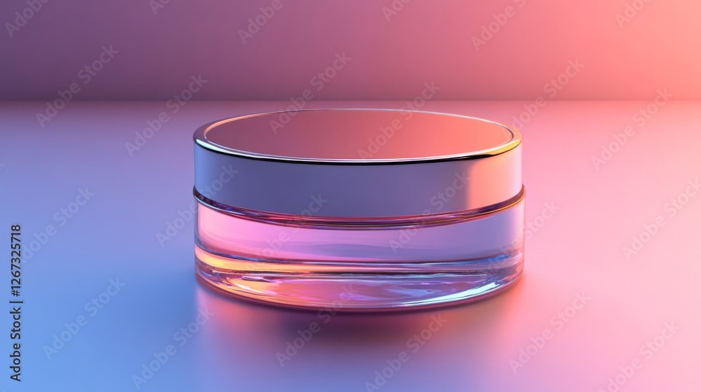 Pink And Purple Cosmetic Jar On Gradient Background Pink And Purple Cosmetic Jar On Gradient Background