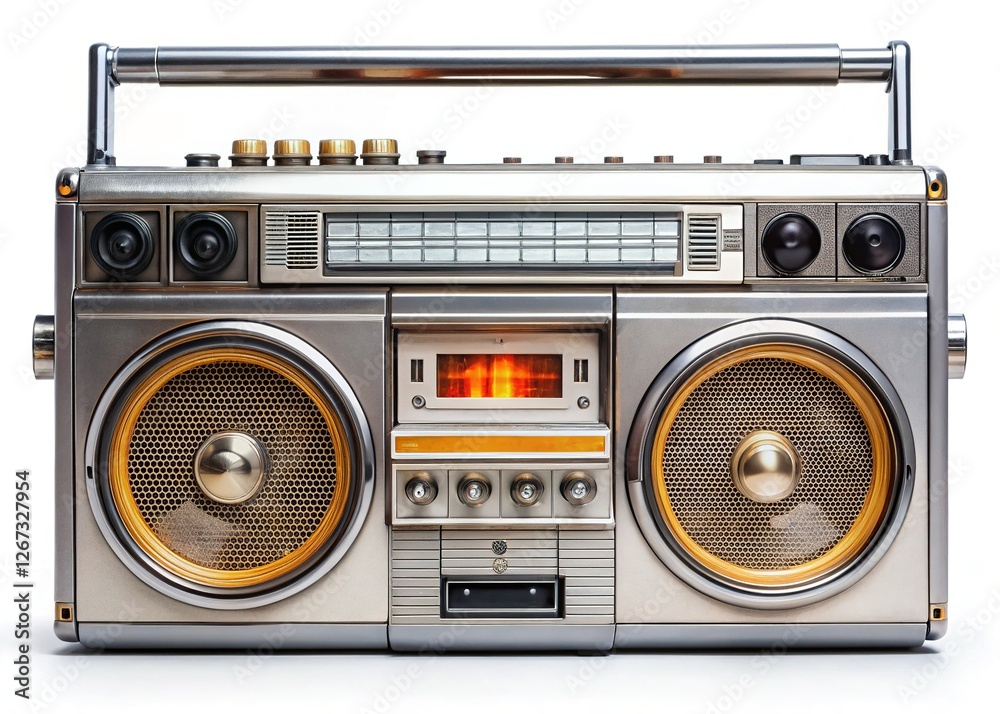 Fototapeta premium Retro Radio Cassette Recorder: Vintage Audio Player Isolated on White Background